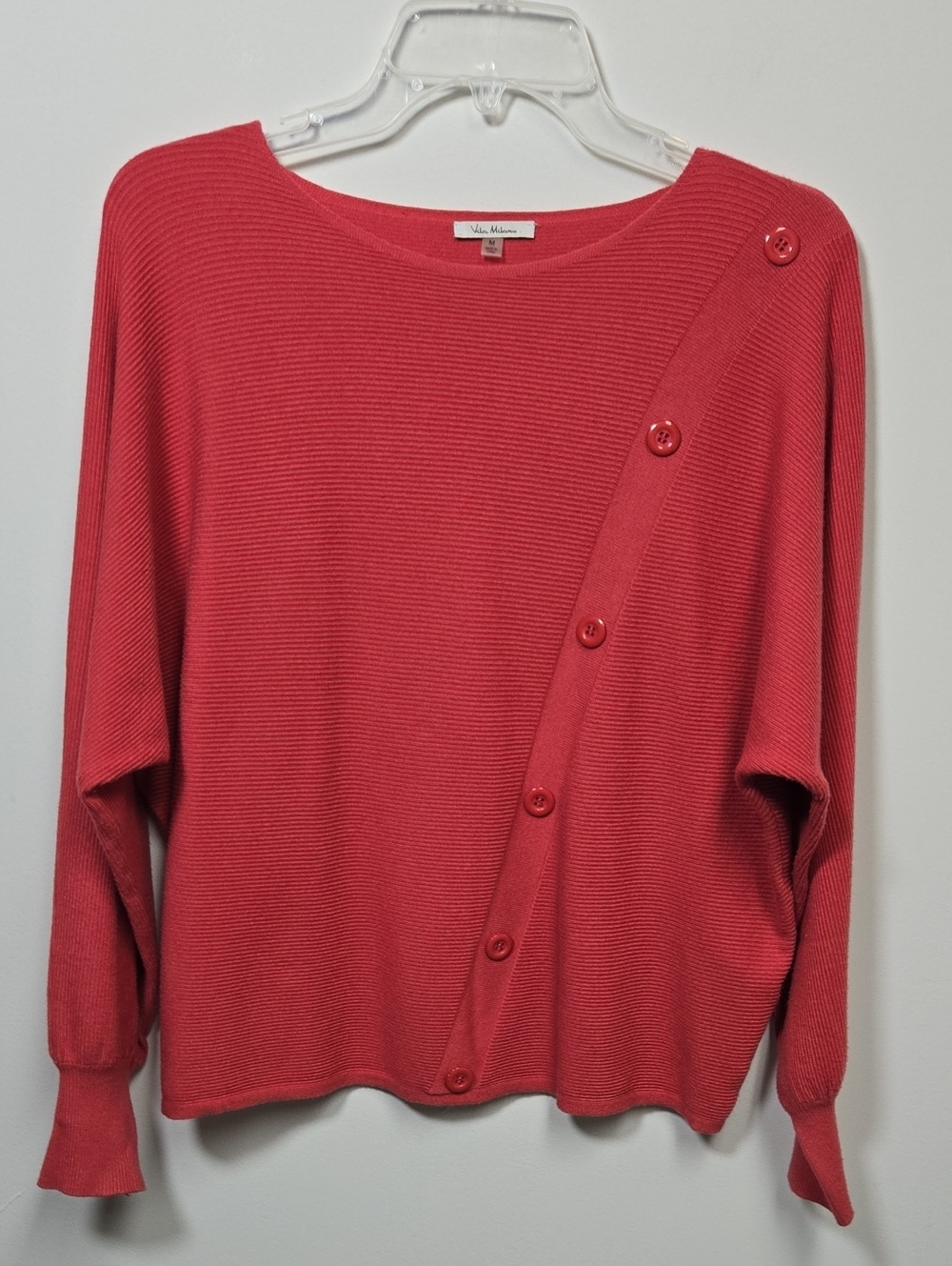 Milano Coral Button-Accent Ribbed Scoop Sweater Medium